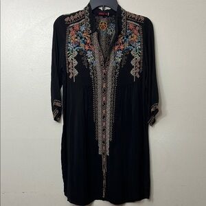 Johnny Was Black Embroidered Tunic Dress